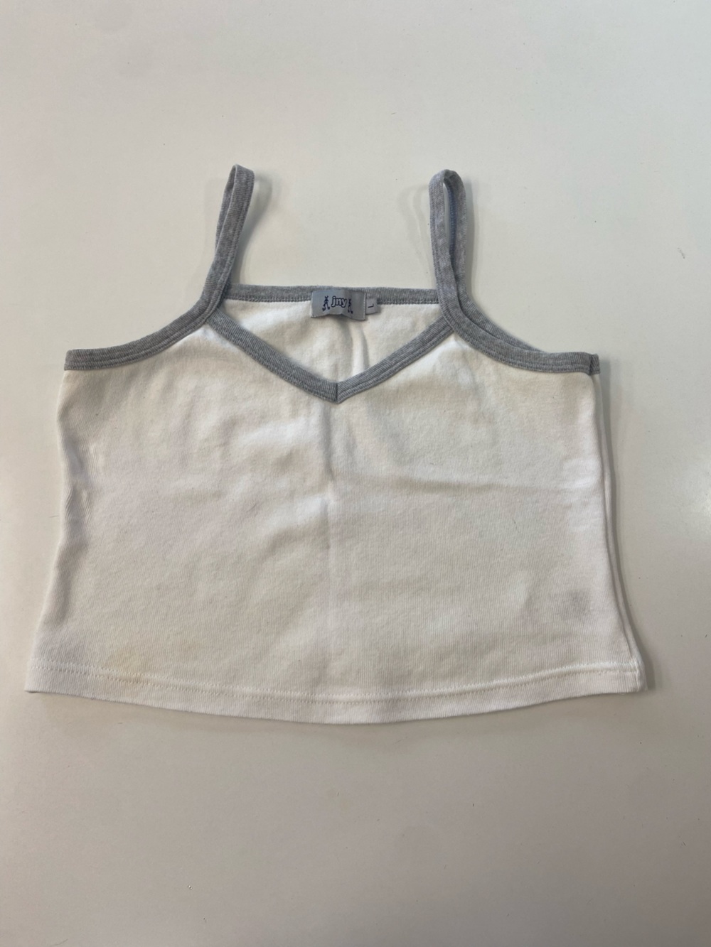 90s White Cotton Tank with Gray Trim, excellent condition, juniors size L